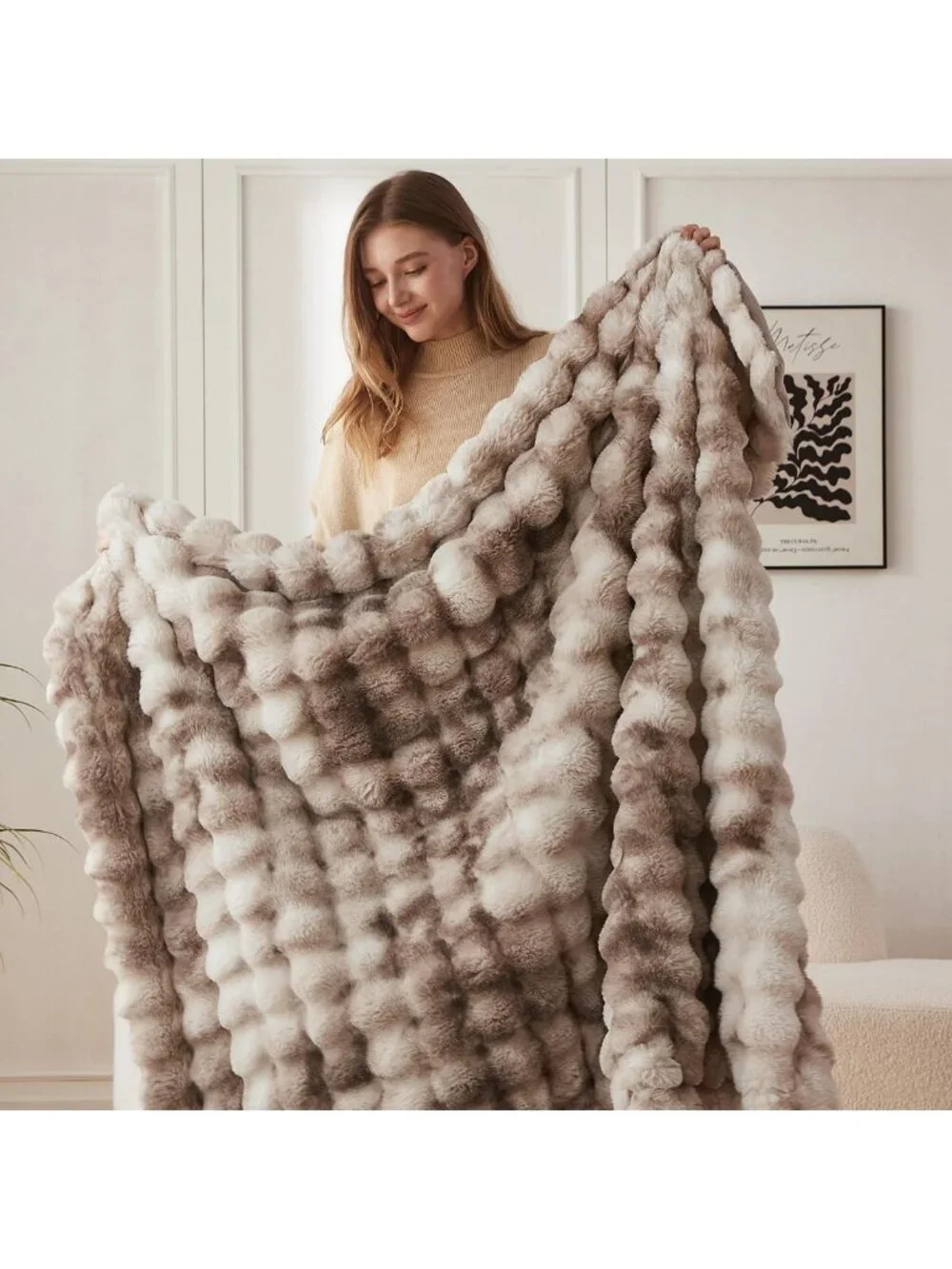Cozy Soft Bubble Faux Fur Throw Blanket, 60